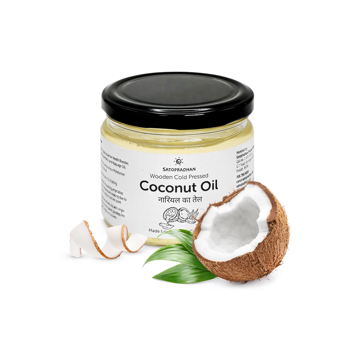 Coconut Oil - 100% Organic, Virgin & Wooden Cold-pressed 1000ml Multipurpose Oil Without Chemicals in a Reusable Glass Bottle (Kachi Ghani) - Satopradhan