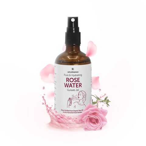 Pure Rose Water (Hydrosol) 100ml - Organic Rose Floral Water for Pore Reduction, Toning & Hydration - Facial Tonic Mist - Steam Distilled Rose Water Spray - Face Mist - Rose Hydrosol for Face - Gulab Jal for Sensitive Skin