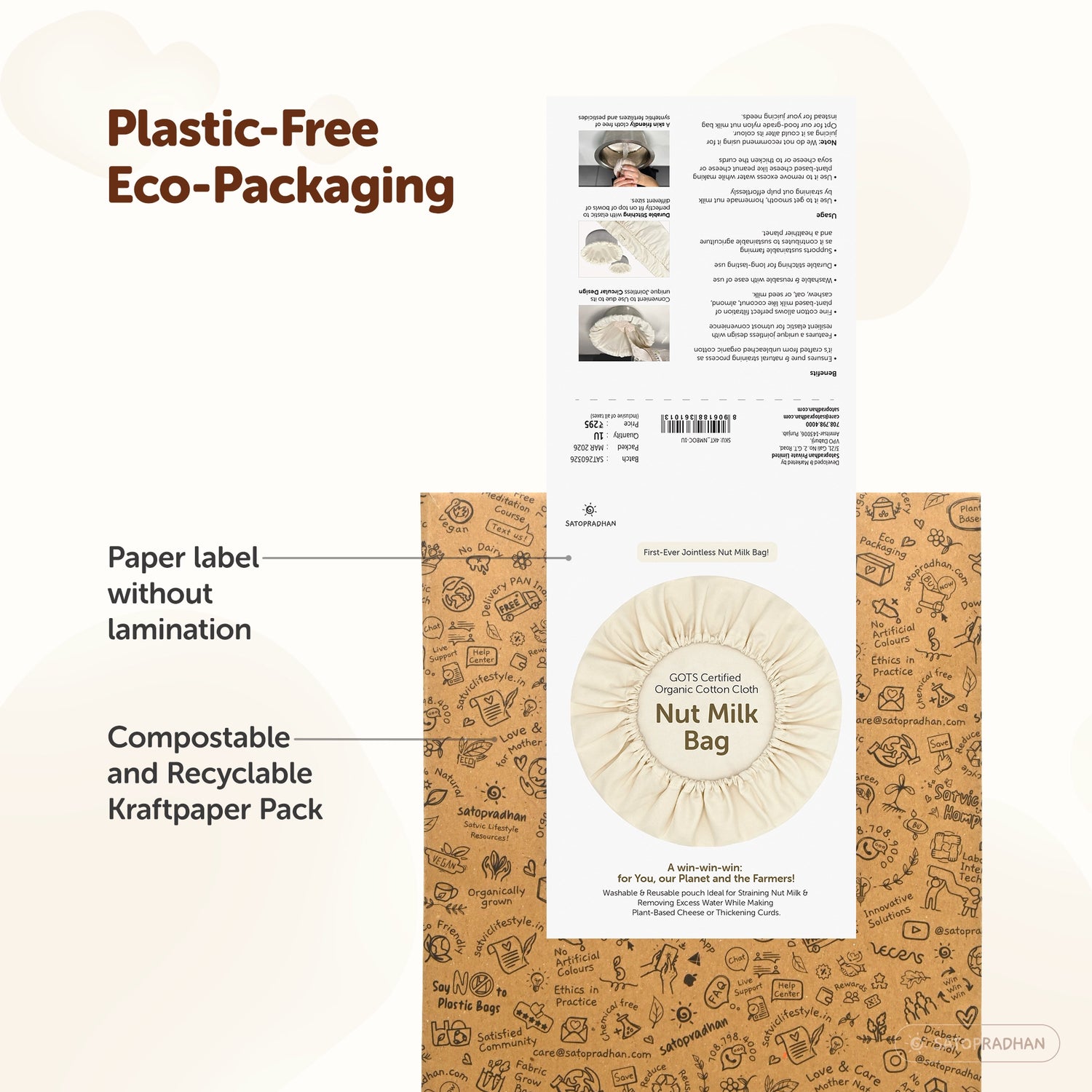 Eco-friendly packaging of cotton nutmilk bag