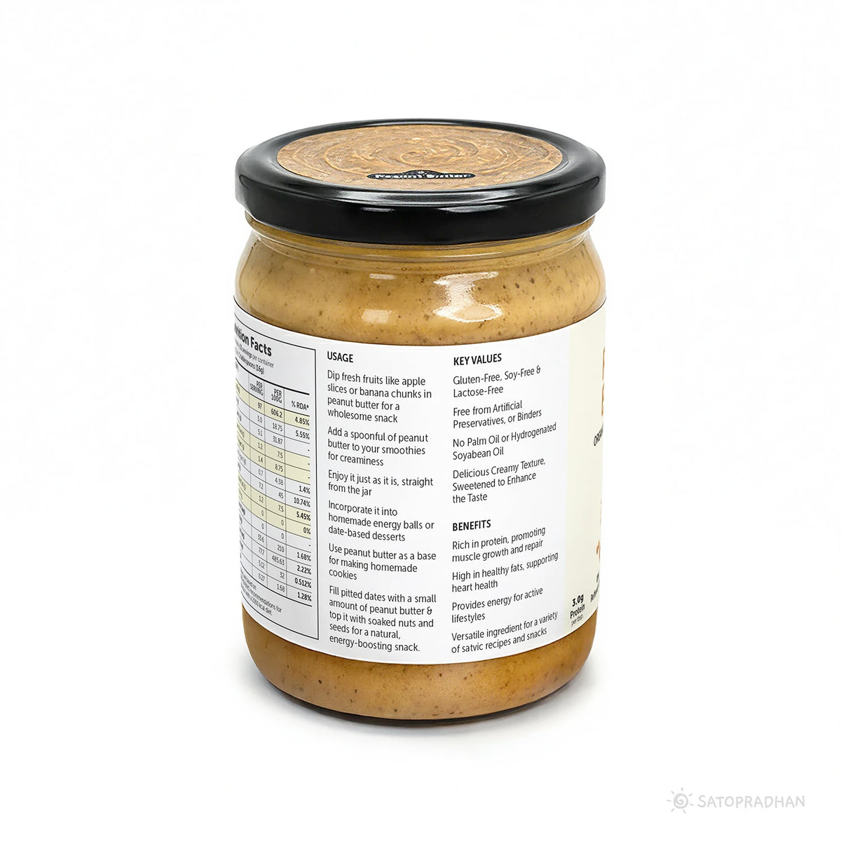 Natural Peanut Butter Crunchy 500g - Mildly Sweetened with Organic Jaggery Powder - All Natural, Gluten-Free, Organic, Healthy & Vegan - Ideal for Keto & Vegan Diets, Gym Goers, & Healthy Snacks