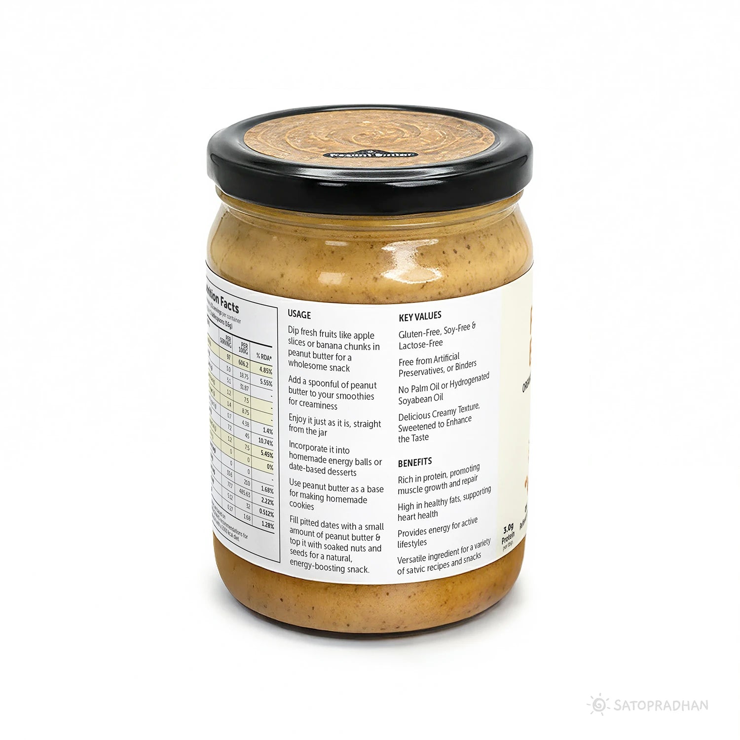 Natural Peanut Butter Crunchy 500g - Mildly Sweetened with Organic Jaggery Powder - All Natural, Gluten-Free, Organic, Healthy & Vegan - Ideal for Keto & Vegan Diets, Gym Goers, & Healthy Snacks