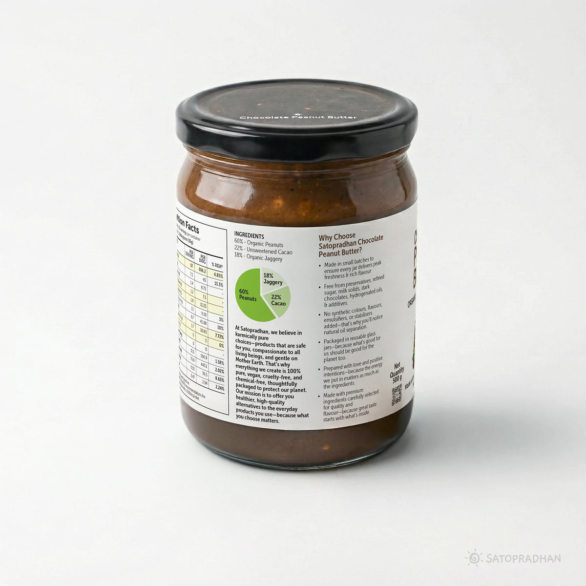 Chocolate Peanut Butter Crunchy 500g - Satopradhan Vegan, Pure & Organic Nut Butter