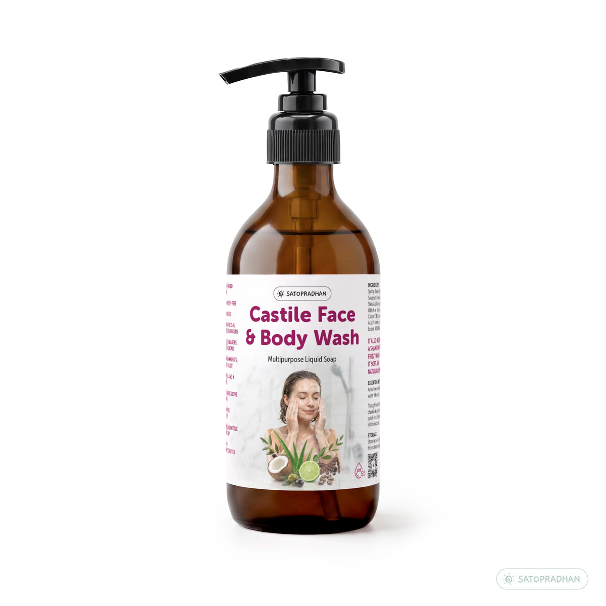 Castile Face & Body Wash – 200ml Glass Bottle / 900ml Refill in Upcycled Plastic Bottle – Natural Liquid Soap – Gentle Multi-Purpose Cleanser for Sensitive, Dry & Acne-Prone Skin - Shampoo for Dry Hair