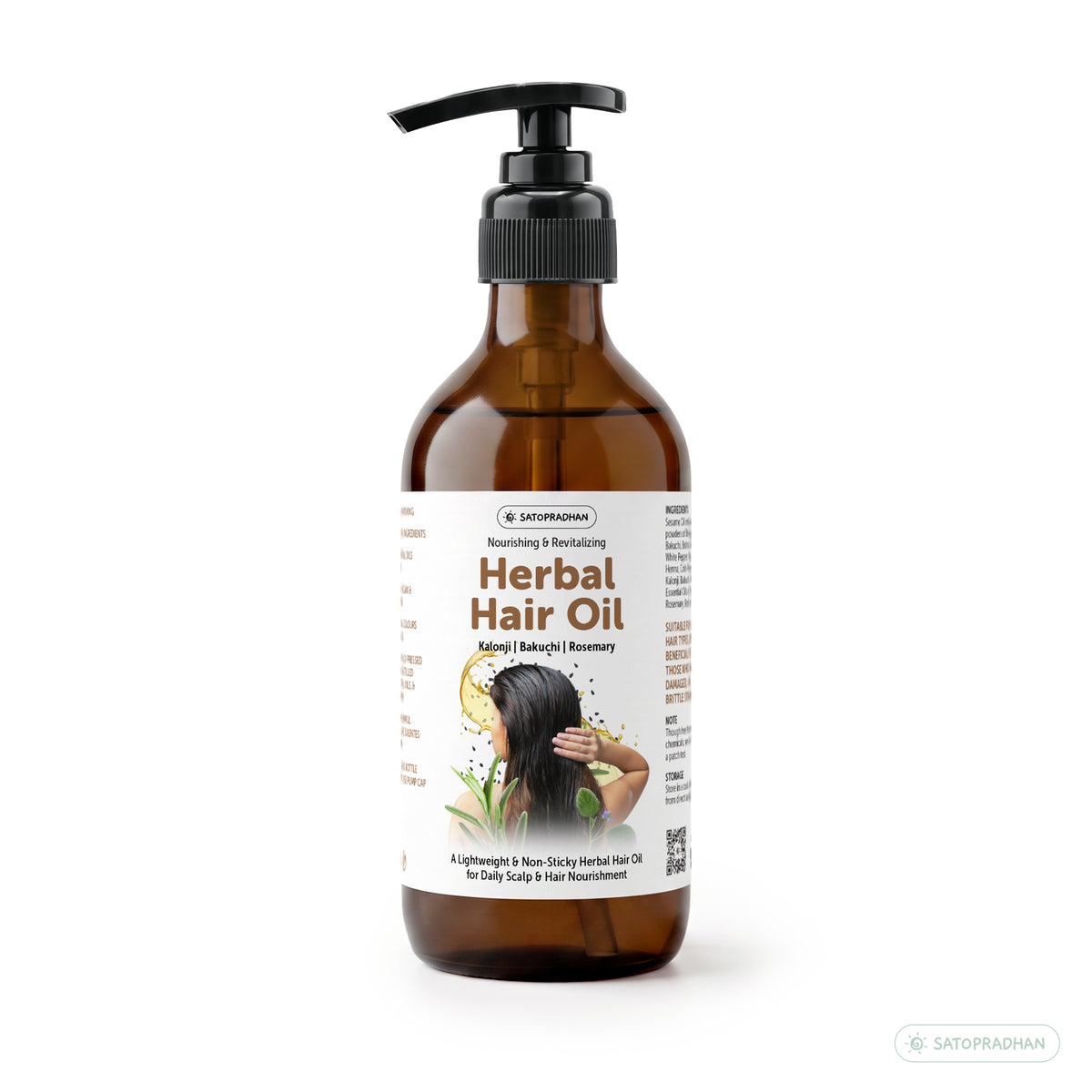 Herbal Hair Oil 200ml - Bakuchi, Kalonji & Rosemary Oil For Hair Growth & Thickness - Supports Hairfall Control & Scalp Health - Non-Sticky Oil - Plant-Based & Eco-friendly Hair Oil for Dry, Wavy & Curly Hair