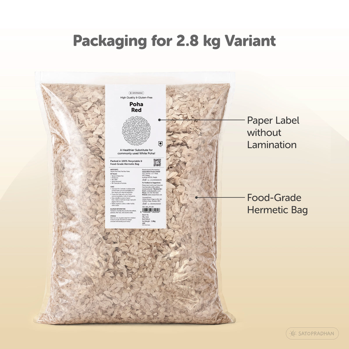 Poha Red - Organic & Wholesome 400g & 2.8 Kg - Gluten-free & Saponin-free - High-Quality Unrefined Grains without Preservatives