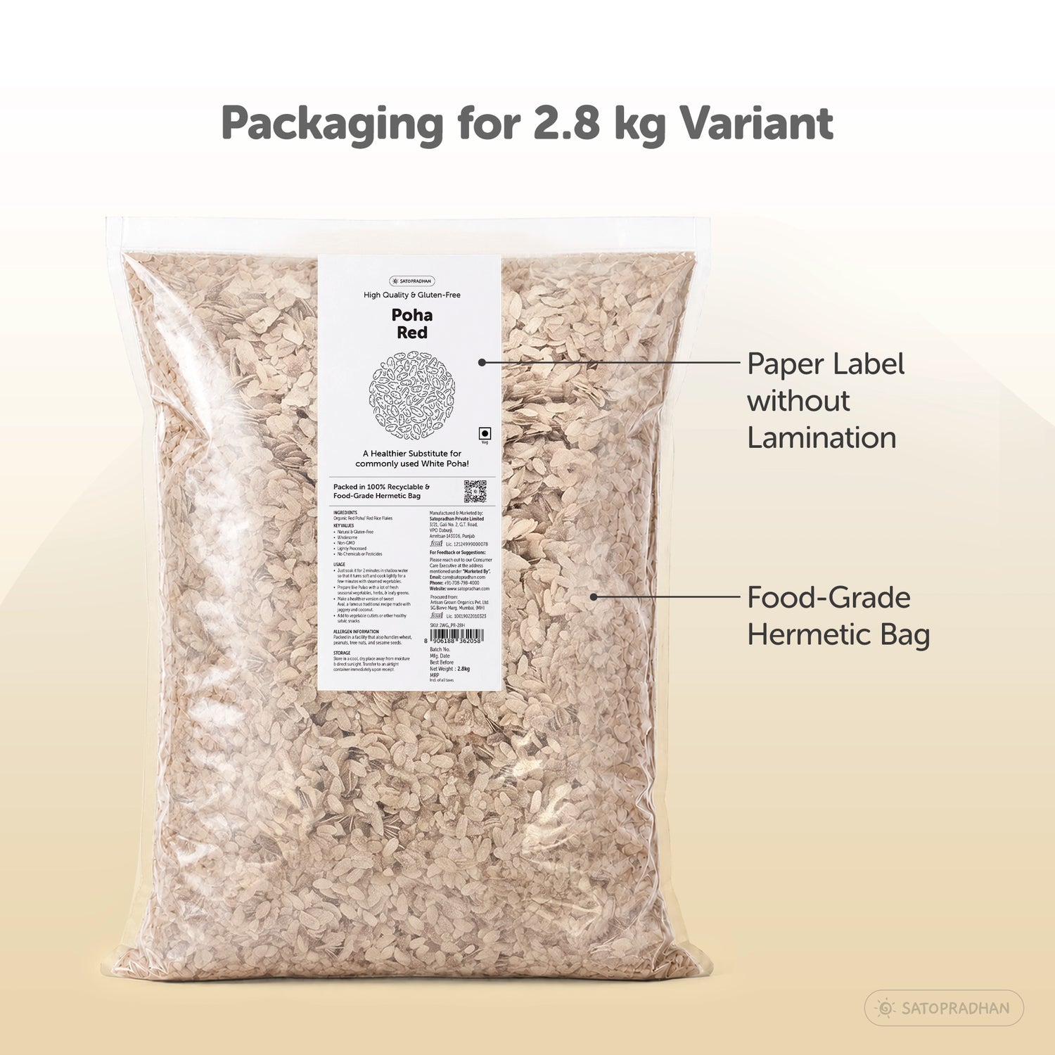 Poha Red - Organic & Wholesome 400g & 2.8 Kg - Gluten-free & Saponin-free - High-Quality Unrefined Grains without Preservatives