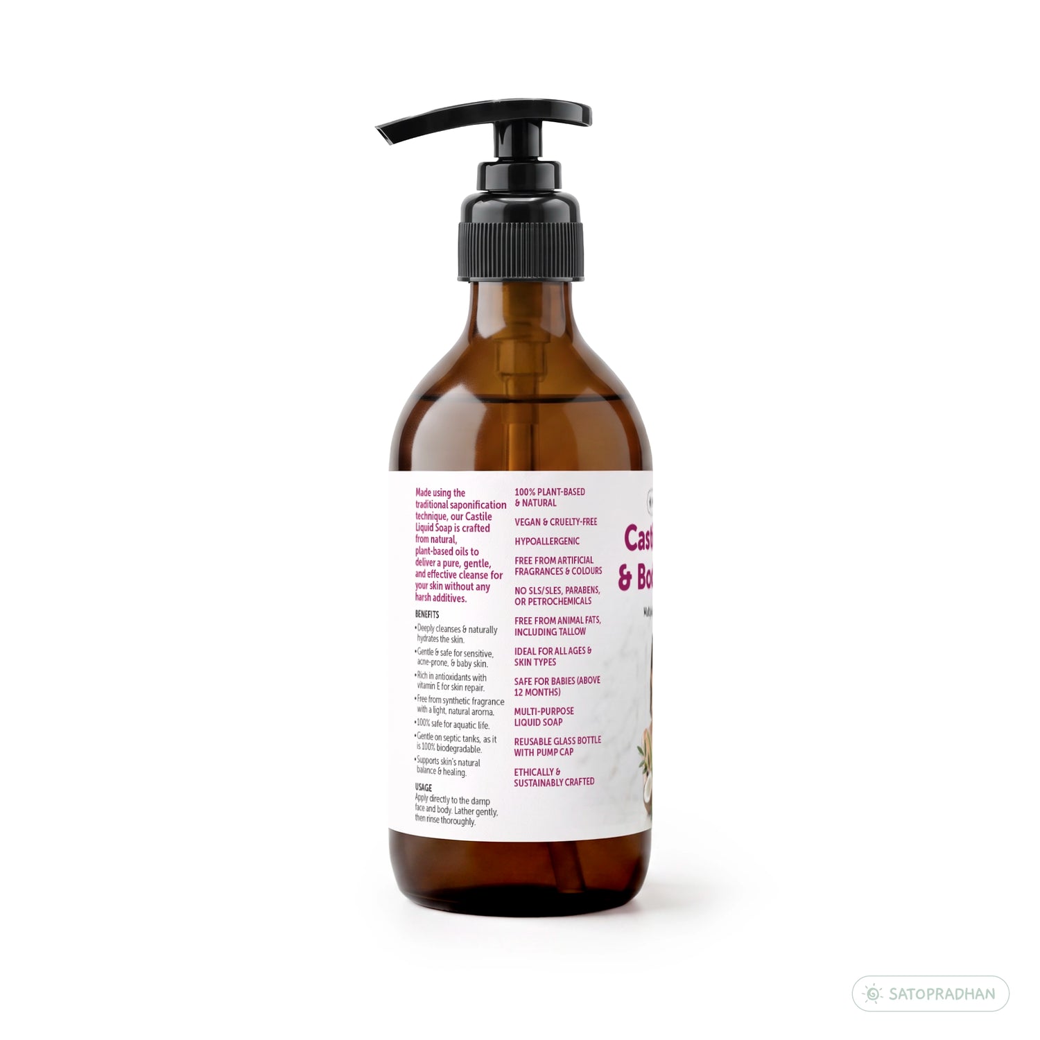 Castile Face & Body Wash – 200ml Glass Bottle / 900ml Refill in Upcycled Plastic Bottle – Natural Liquid Soap – Gentle Multi-Purpose Cleanser for Sensitive, Dry & Acne-Prone Skin - Shampoo for Dry Hair