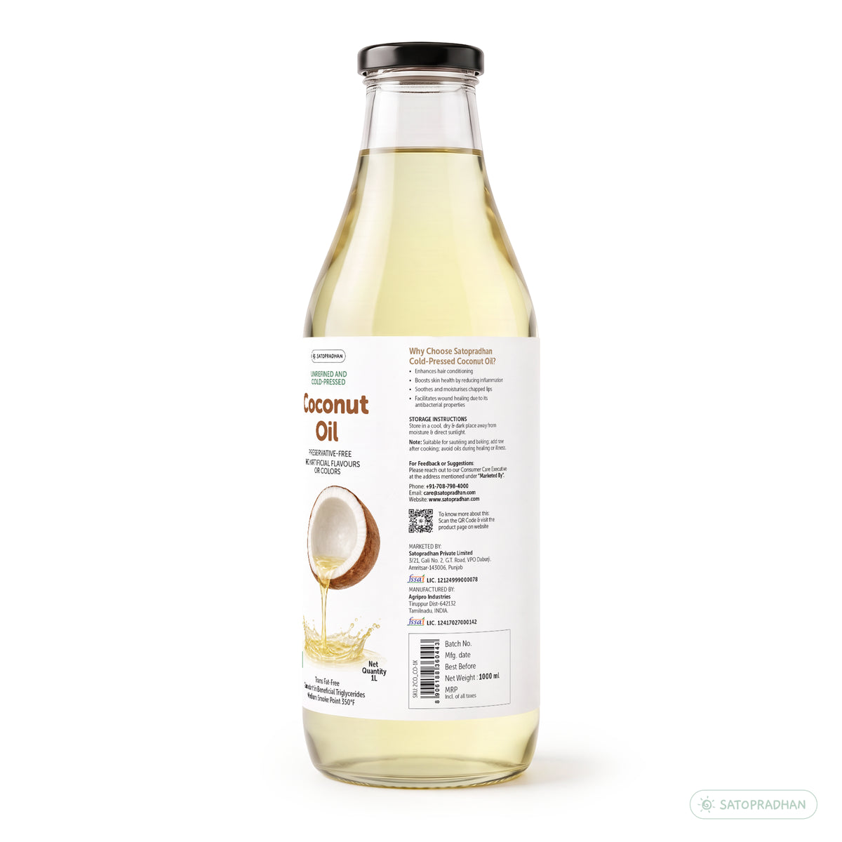 Coconut Oil - Wooden Cold-pressed- Choose from 1000ml or 500ml Multipurpose Oil Without Chemicals in a Reusable Glass Bottle (Kachi Ghani)