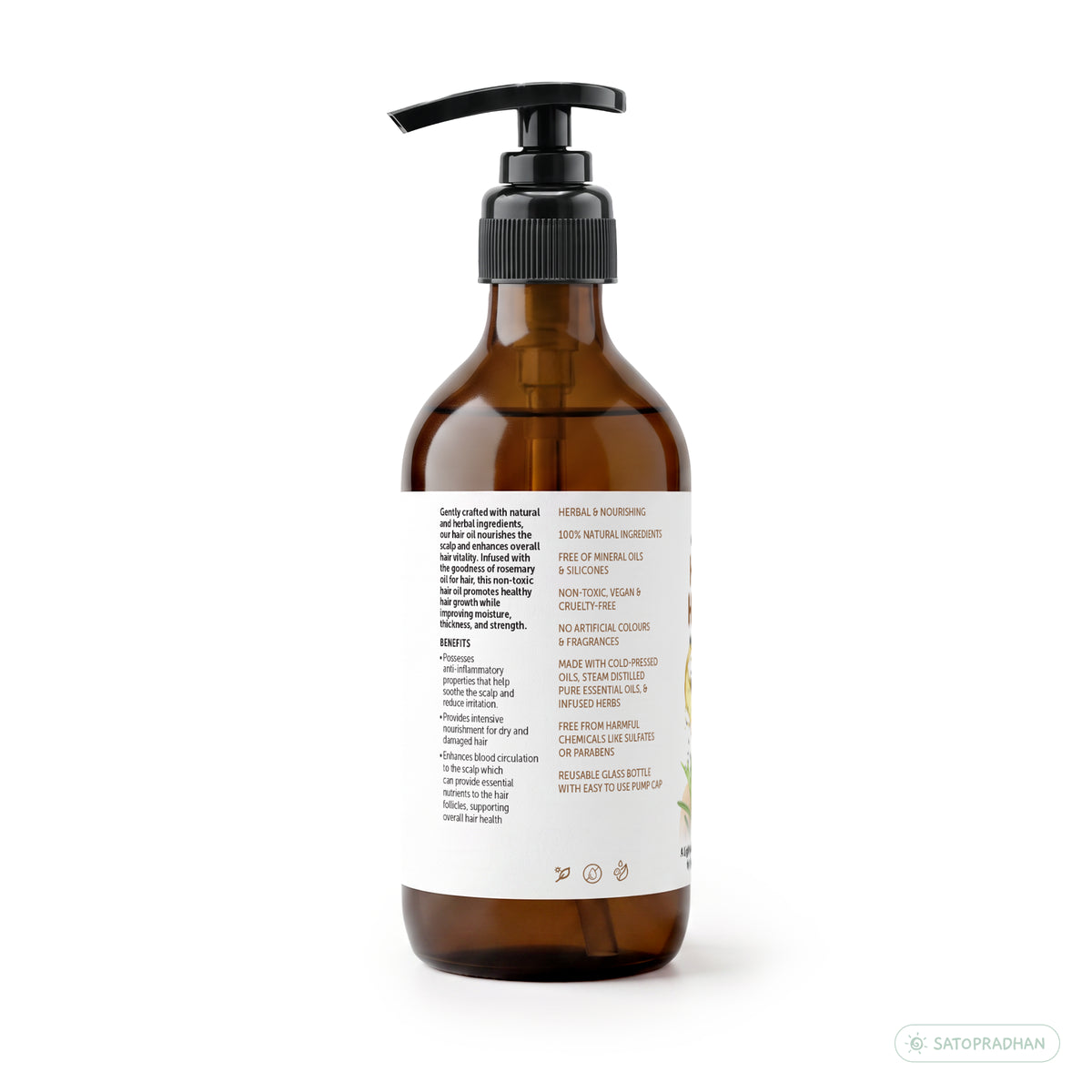 Herbal Hair Oil 200ml - Bakuchi, Kalonji & Rosemary Oil For Hair Growth & Thickness - Supports Hairfall Control & Scalp Health - Non-Sticky Oil - Plant-Based & Eco-friendly Hair Oil for Dry, Wavy & Curly Hair