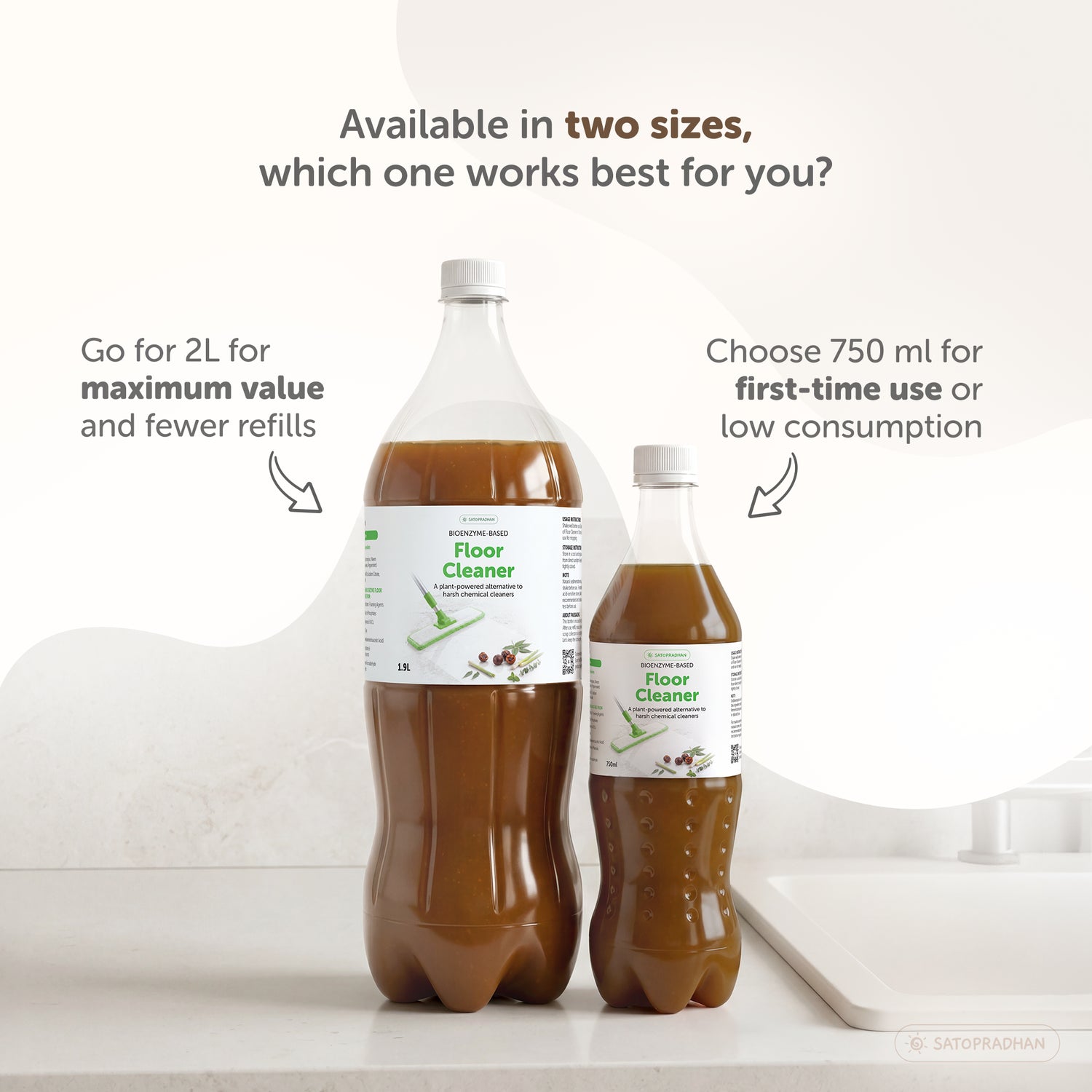 Eco Friendly Floor Cleaner 750ml & 1.9L - Herbal Bio Enzyme Floor Cleaner - Organic, Non-Toxic & Pet-Friendly - Eco Floor Cleaner - Plant-Based Surface Cleaner