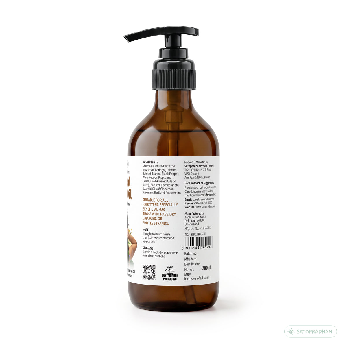 Herbal Hair Oil 200ml - Bakuchi, Kalonji & Rosemary Oil For Hair Growth & Thickness - Supports Hairfall Control & Scalp Health - Non-Sticky Oil - Plant-Based & Eco-friendly Hair Oil for Dry, Wavy & Curly Hair