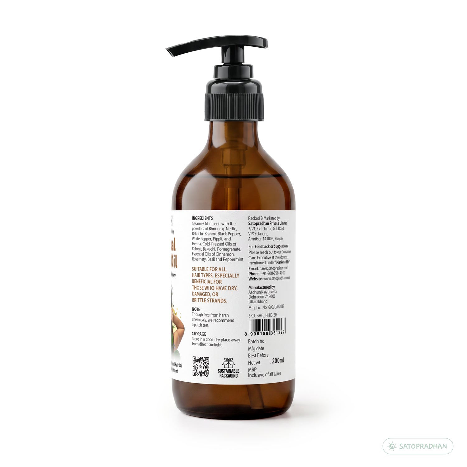 Herbal Hair Oil 200ml - Bakuchi, Kalonji & Rosemary Oil For Hair Growth & Thickness - Supports Hairfall Control & Scalp Health - Non-Sticky Oil - Plant-Based & Eco-friendly Hair Oil for Dry, Wavy & Curly Hair