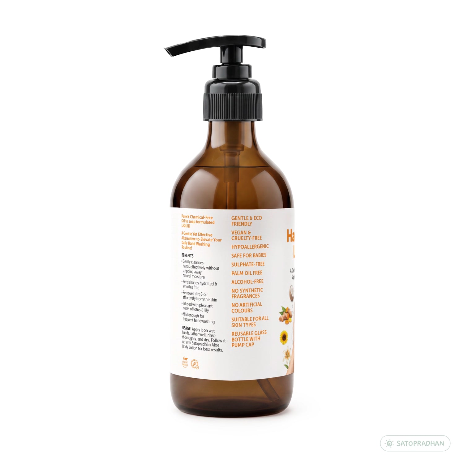 Natural Liquid Handwash 200ml - Organic, Hydrating & Moisturizing Hand Soap for Sensitive Skin - Perfect Hand Cleanser & Disinfectant - Herbal, Vegan & Earth Friendly - For All Skin Types - Toxin Free Hand Soap - Hand Wash Without SLS | Eco-Friendly Packaging