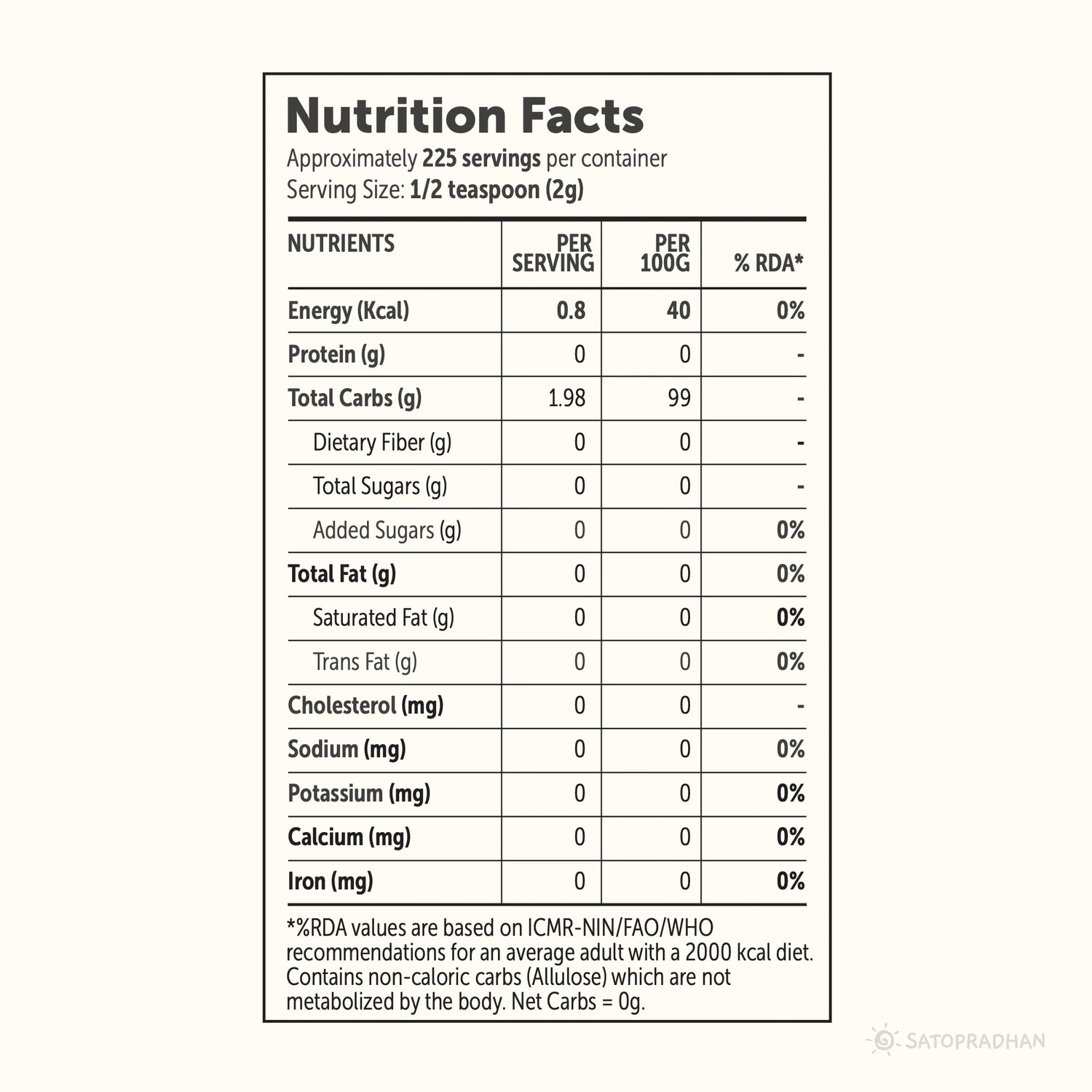 Monk Fruit Sweetener Powder with Allulose 450g - Plant-Based Sugar Substitute - Keto & Diabetic-Friendly - 1:2 Sugar Replacer, Nutrition Facts