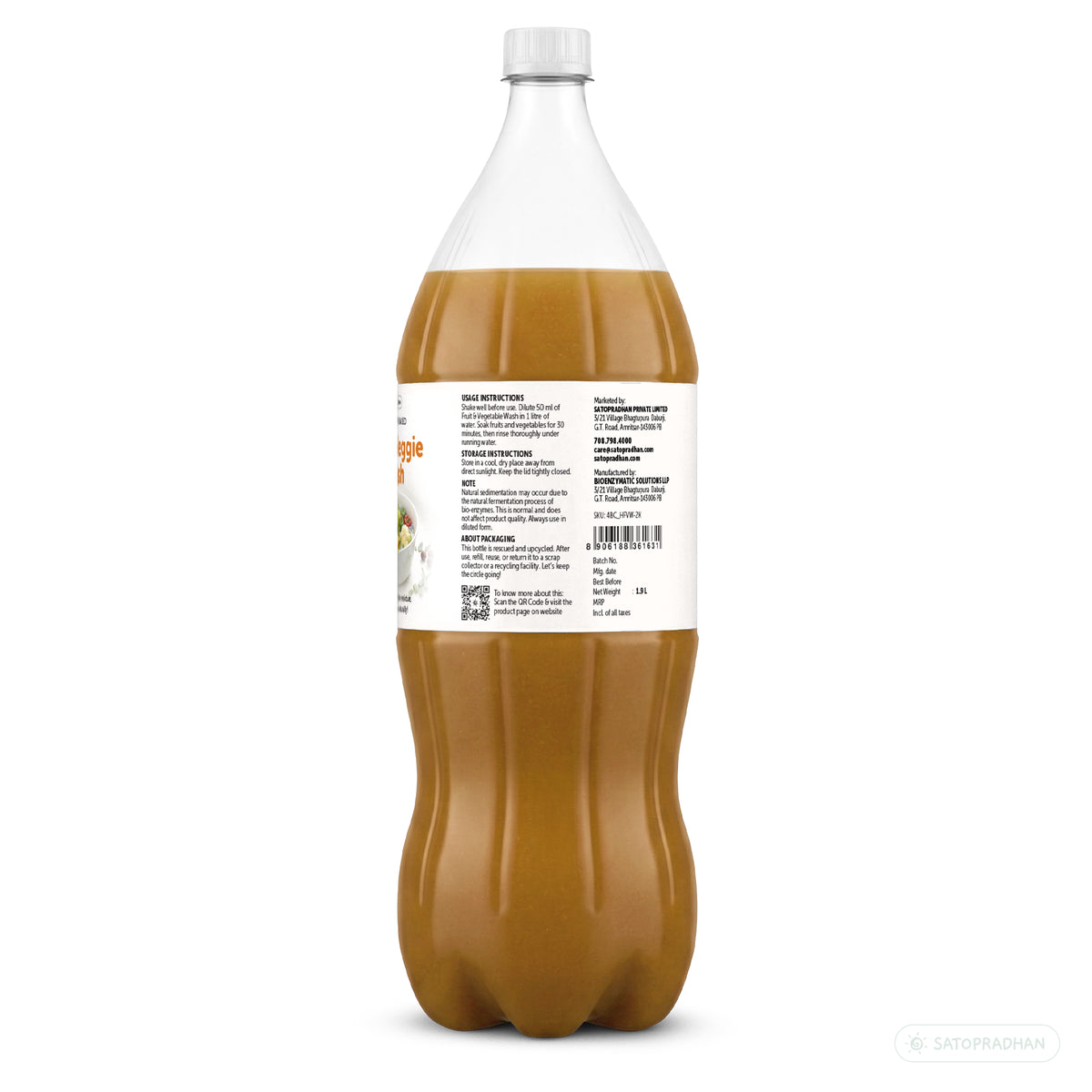 Natural Fruit & Vegetable Wash 750ml/1.9L - Bioenzyme-Based Produce Cleaner - Chemical-Free Vegetable Wash Liquid Cleaner