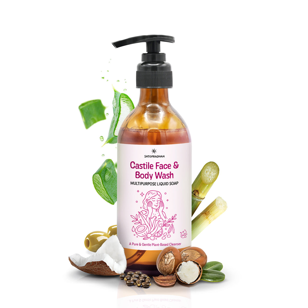 Castile Face & Body Wash – 200ml Natural, Organic, Pure & Vegan Liquid Soap – Gentle & Multi-Purpose Cleanser– Ideal for Sensitive, Dry & Acne-Prone Skin – Eco-Friendly, Hypoallergenic & Non-Comedogenic