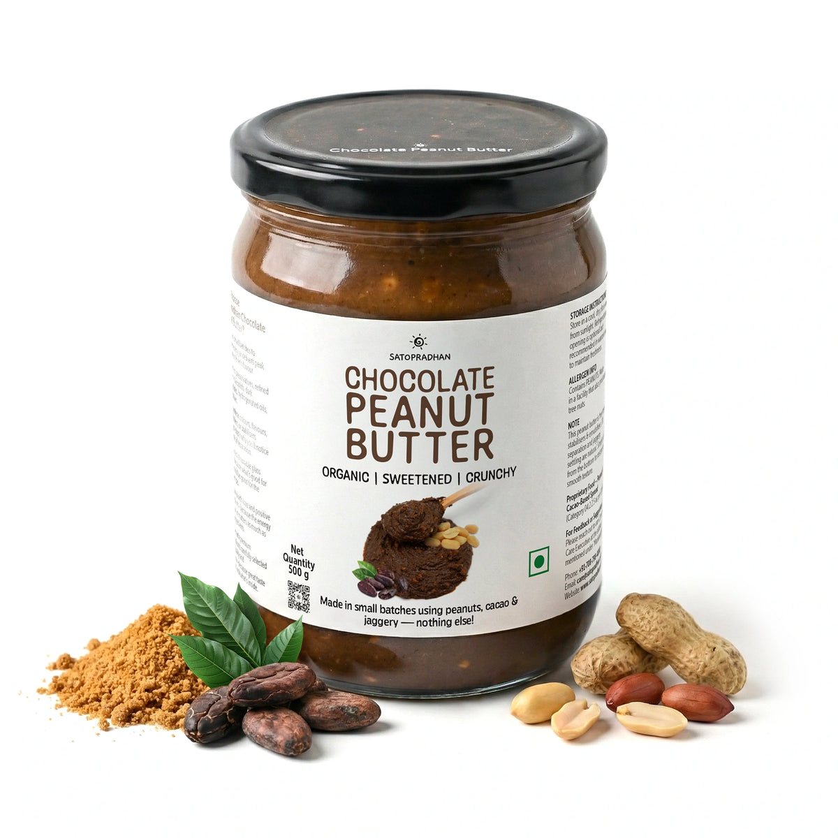 Dark Chocolate Peanut Butter Crunchy 500g - Satopradhan Vegan, Pure & Organic Nut Butter