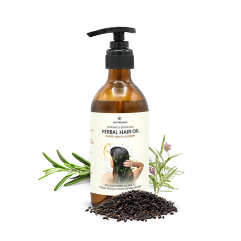 Herbal Hair Oil 200ml - Bakuchi, Kalonji & Rosemary Oil For Hair Growth & Thickness - Supports Hairfall Control & Scalp Health - Non-Sticky Oil - Plant-Based & Eco-friendly Hair Oil for Dry, Wavy & Curly Hair