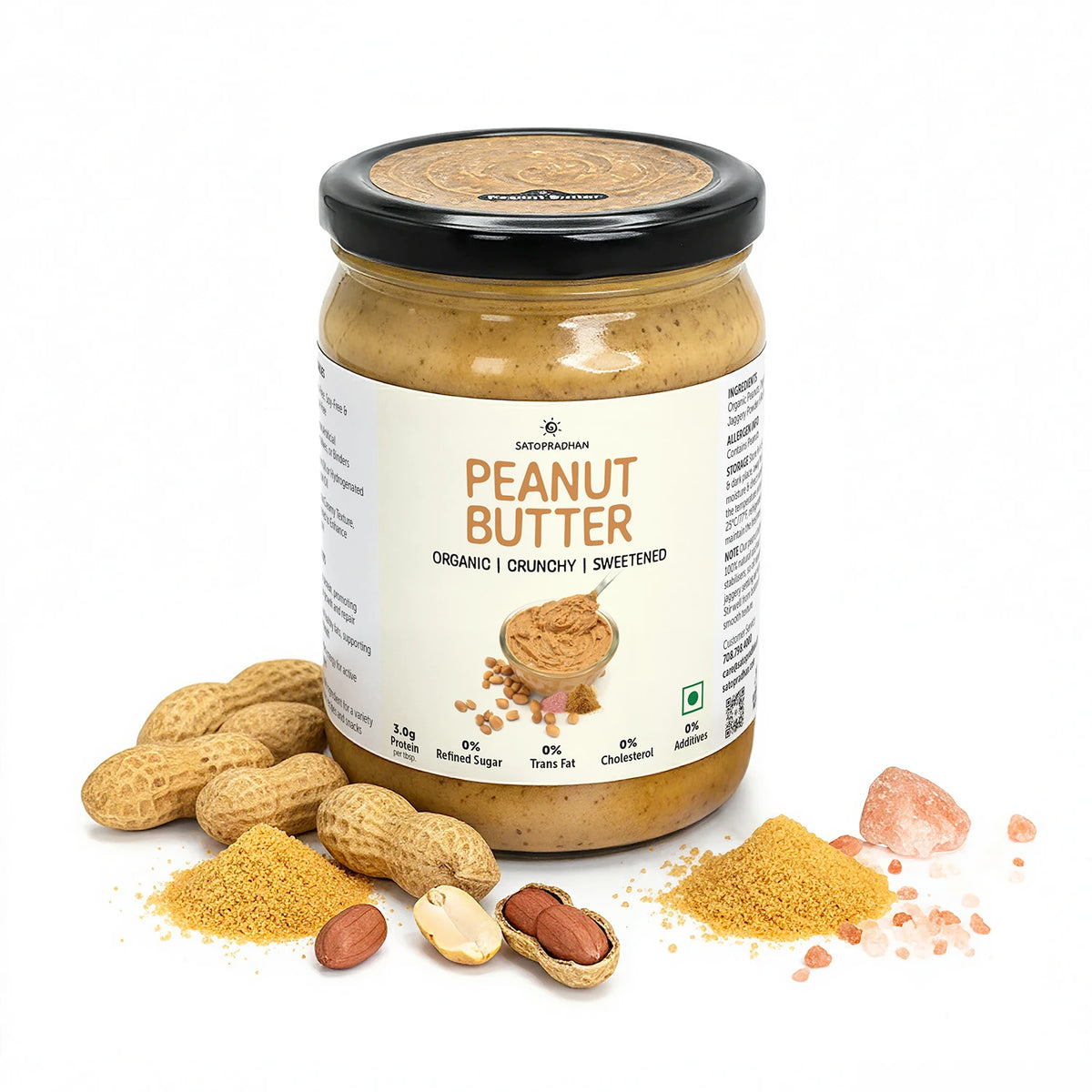 Natural Peanut Butter Crunchy 500g - Mildly Sweetened with Organic Jaggery Powder - All Natural, Gluten-Free, Organic, Healthy & Vegan - Ideal for Keto & Vegan Diets, Gym Goers, & Healthy Snacks