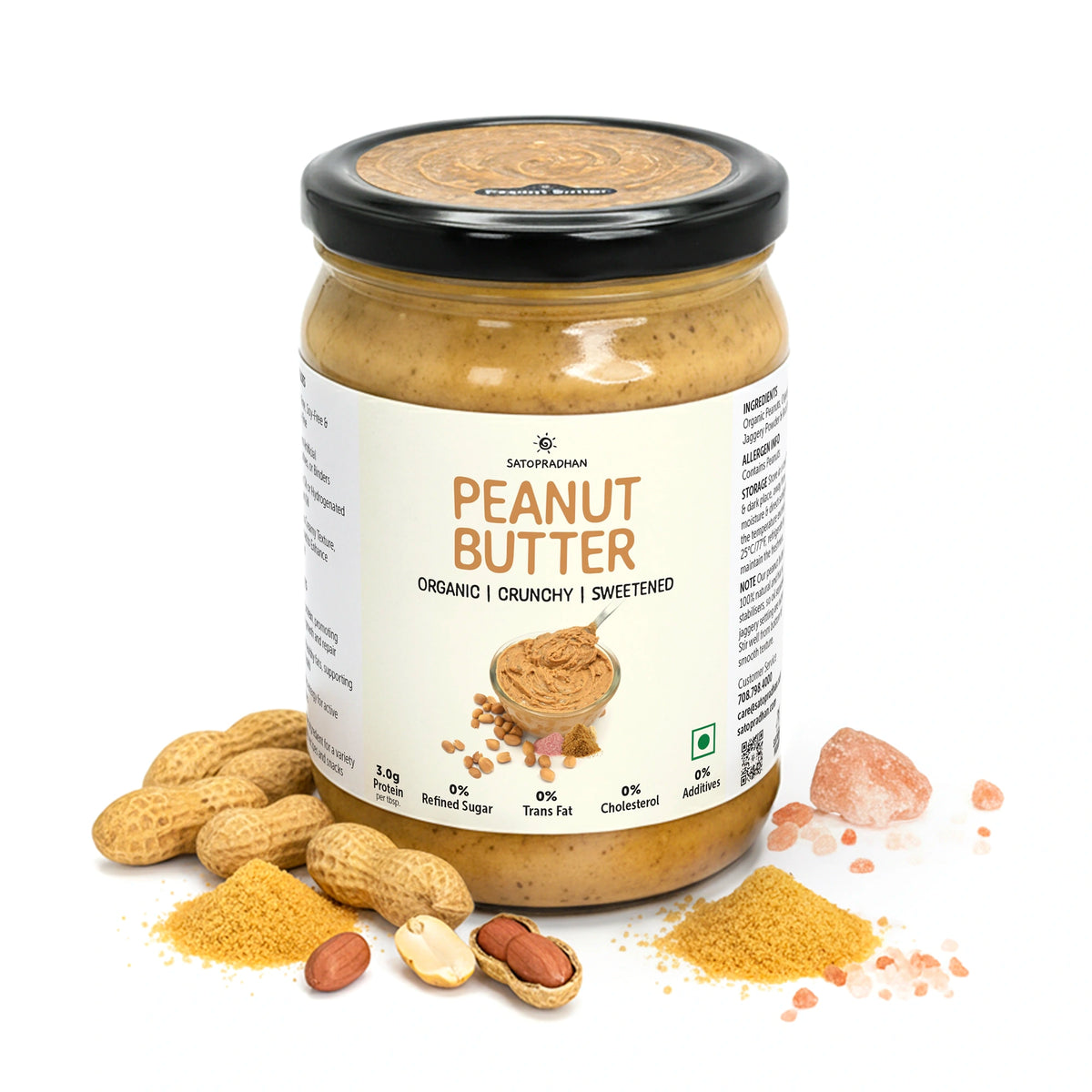 Natural Peanut Butter Crunchy 500g - Mildly Sweetened with Organic Jaggery Powder - All Natural, Gluten-Free, Organic, Healthy & Vegan - Ideal for Keto & Vegan Diets, Gym Goers, & Healthy Snacks