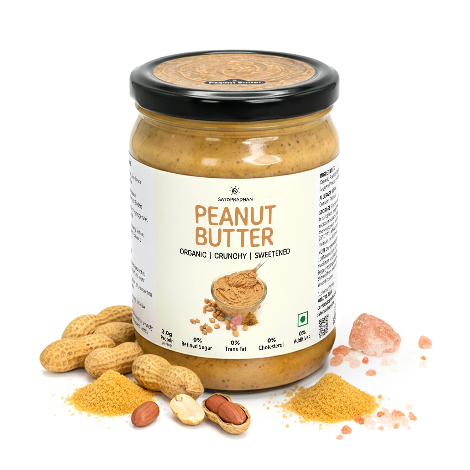Natural Peanut Butter Crunchy 500g - Mildly Sweetened with Organic Jaggery Powder - All Natural, Gluten-Free, Organic, Healthy & Vegan - Ideal for Keto & Vegan Diets, Gym Goers, & Healthy Snacks
