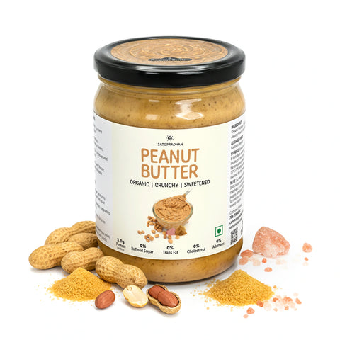 Natural Peanut Butter Crunchy 500g - Mildly Sweetened with Organic Jaggery Powder - All Natural, Gluten-Free, Organic, Healthy & Vegan - Ideal for Keto & Vegan Diets, Gym Goers, & Healthy Snacks