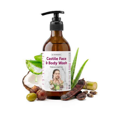 Castile Face & Body Wash – 200ml Glass Bottle / 900ml Refill in Upcycled Plastic Bottle – Natural Liquid Soap – Gentle Multi-Purpose Cleanser for Sensitive, Dry & Acne-Prone Skin - Shampoo for Dry Hair