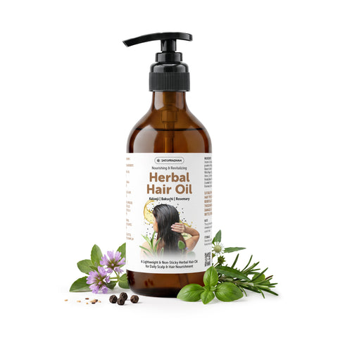 Herbal Hair Oil 200ml - Bakuchi, Kalonji & Rosemary Oil For Hair Growth & Thickness - Supports Hairfall Control & Scalp Health - Non-Sticky Oil - Plant-Based & Eco-friendly Hair Oil for Dry, Wavy & Curly Hair