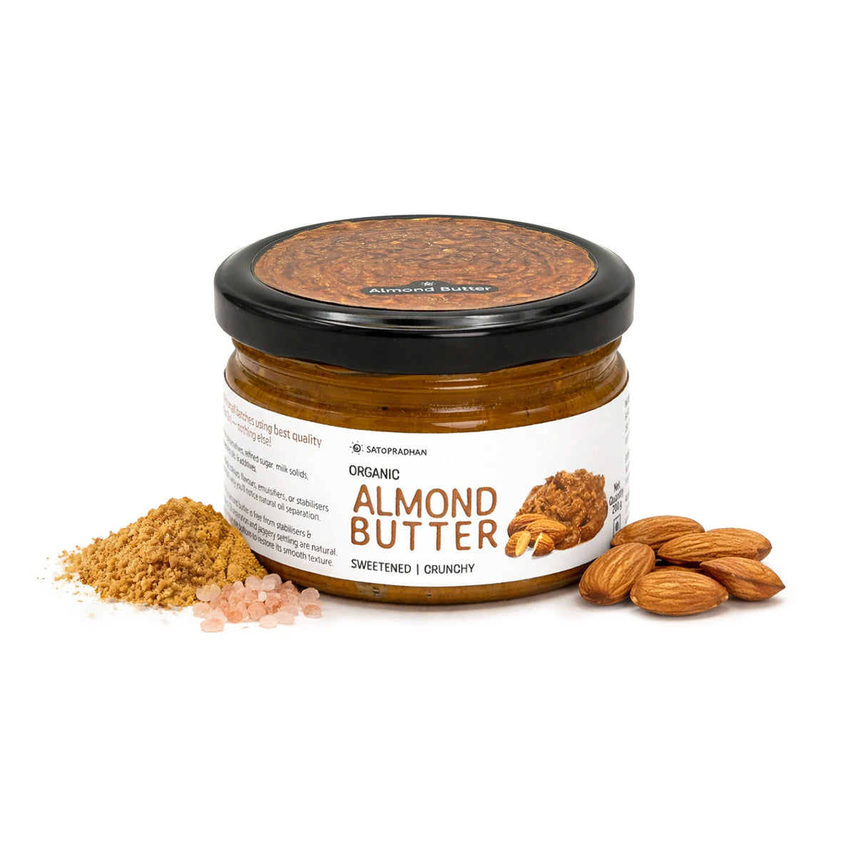 Sweetened Almond Butter 200g - Made with Organically Grown Californian Badam Giri - Crunchy, Organic & Smooth Almond Butter Spread - Nut Butter - Keto Friendly - No Refined Sugar - Almond Spread - Natural Almond Butter