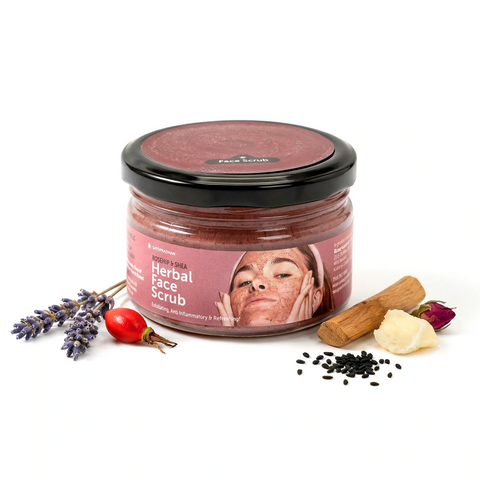 Satopradhan Rosehip & Shea Butter Exfoliating Herbal Scrub for Face & Body 150g - Natural Detan Scrub for Cleansing - Blackhead & Whitehead Remover - Dead Skin Remover - Detan Face Ubtan