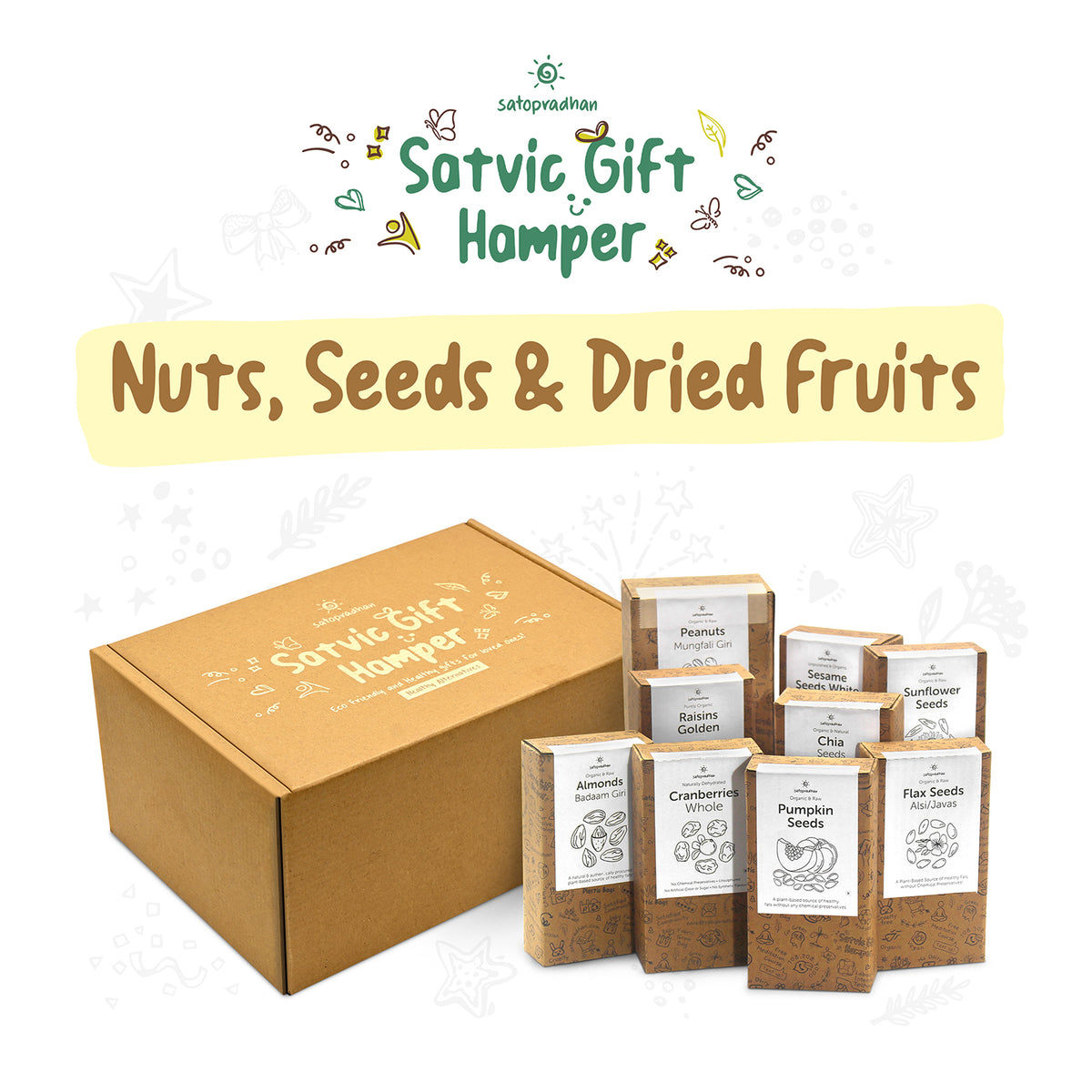 Organic Nut-Seeds and Dried Fruits Gift Hamper| Nutrient-Rich Healthy Eco Gift Pack | Pure and Natural