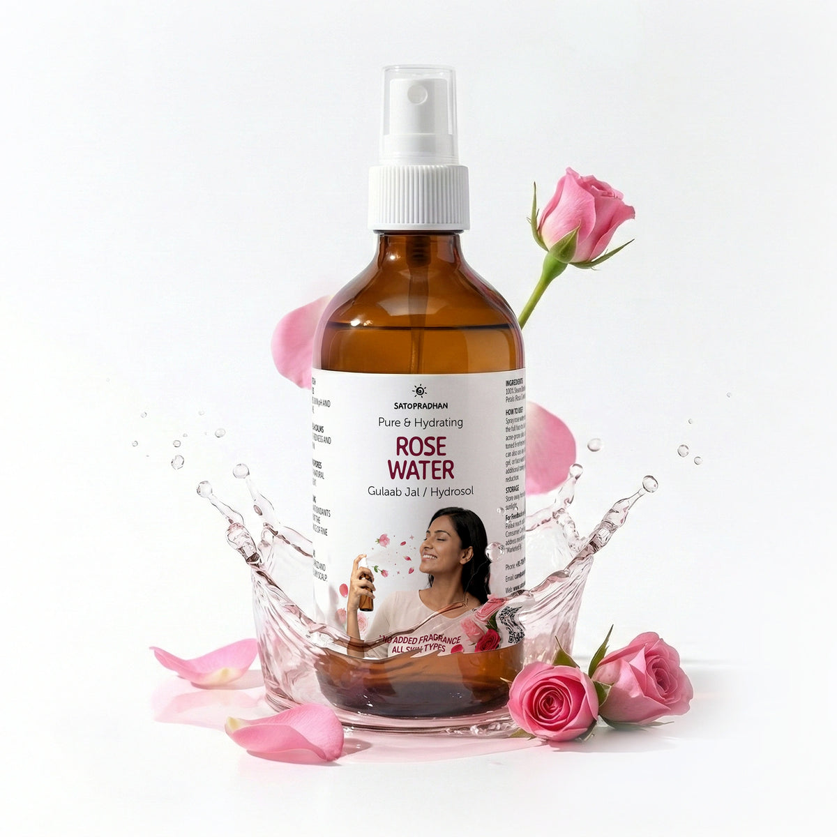 Pure Rose Water (Hydrosol) 200ml - Organic Rose Floral Water for Pore Reduction, Toning & Hydration - Facial Tonic Mist - Steam Distilled Rose Water Spray