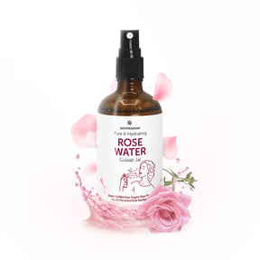 Pure rose water hydrosol, organic floral water for pore reduction, toning, hydration, and sensitive skin care, steam distilled face mist spray