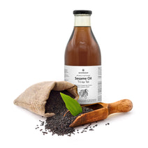 Sesame/Gingelly Oil 1000ml in reusable glass bottle - Pure & Wooden Cold-pressed without Chemicals - Extracted from Black Sesame Seeds | Meetha Tel