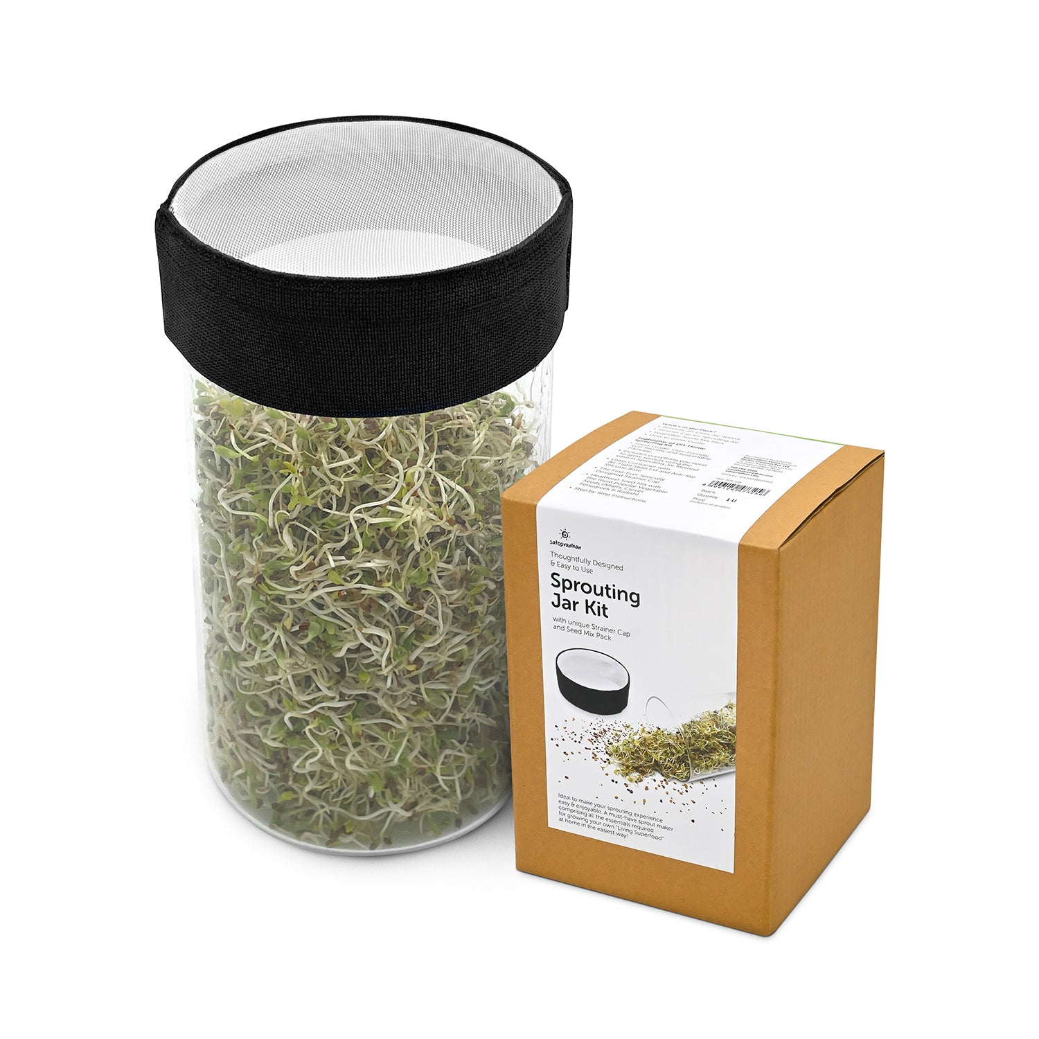 Sprouting Jar Kit -Unique Strainer Cap and Seed Mix Pack - Thoughtfully Designed & Easy to Use DIY Growing Kit