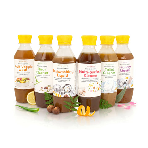 Eco Home Cleaners Trial Pack - 6 Bio Enzyme Based Natural Cleaners Free of Harmful Chemicals in Upcycled Plastic Bottles of 250ml