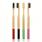 Toothbrushes - Set of 4 with Bamboo Handles & Biodegradable Bristles - Colored markings for easier identification
