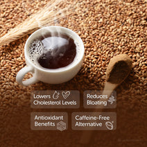 lowers cholesterol levels, reduces bloating, an antioxidant, caffeine-free alternative