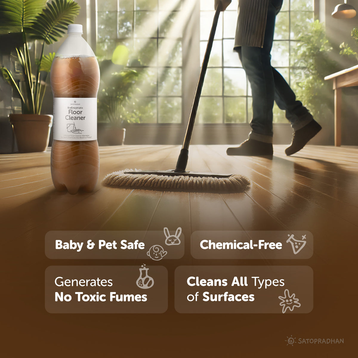 Eco-friendly floor cleaner, 750ml and 1.9L, made with herbal bio enzymes, organic, non-toxic, pet-friendly, and plant-based surface cleaner for safe home cleaning-Main-Benefits