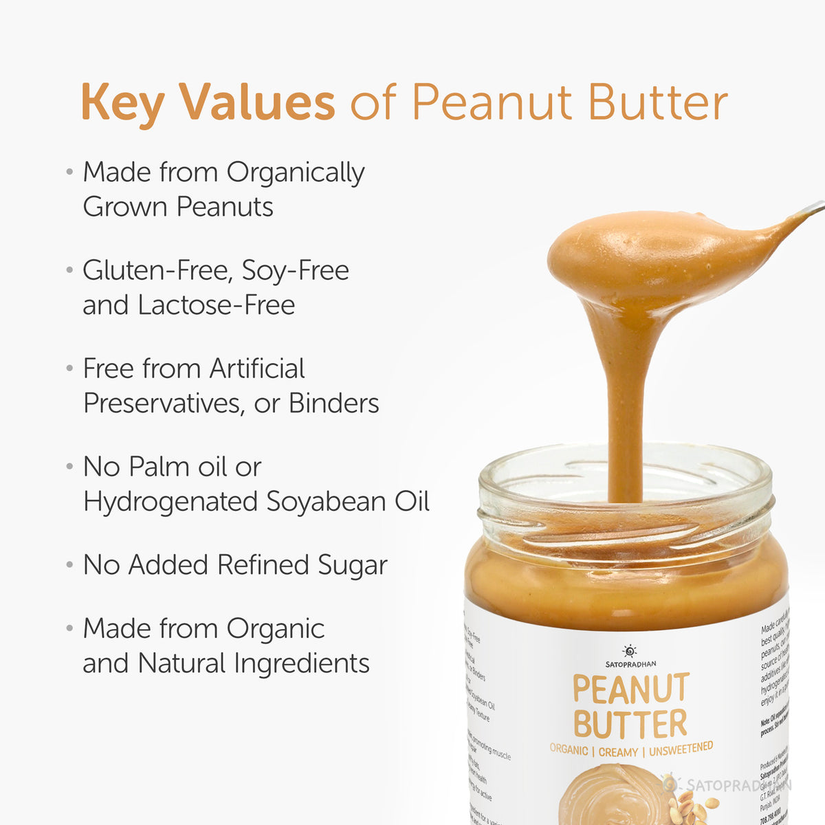 Unsweetened Peanut Butter 500g - Creamy - All Natural, Gluten-Free & Vegan - No Hydrogenated Soybean Oil or Refined Sugar - Unsalted Peanut Butter
