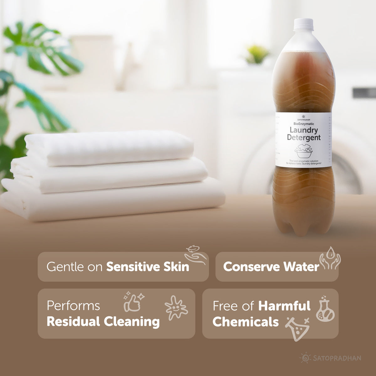 Natural laundry liquid available in 750ml and 1.9L sizes, biodegradable detergent with enzymes, baby-safe and pet-safe, chemical-free, gentle, synthetic fragrance-free, and toxin-free, ideal for babies, newborns, and sensitive laundry