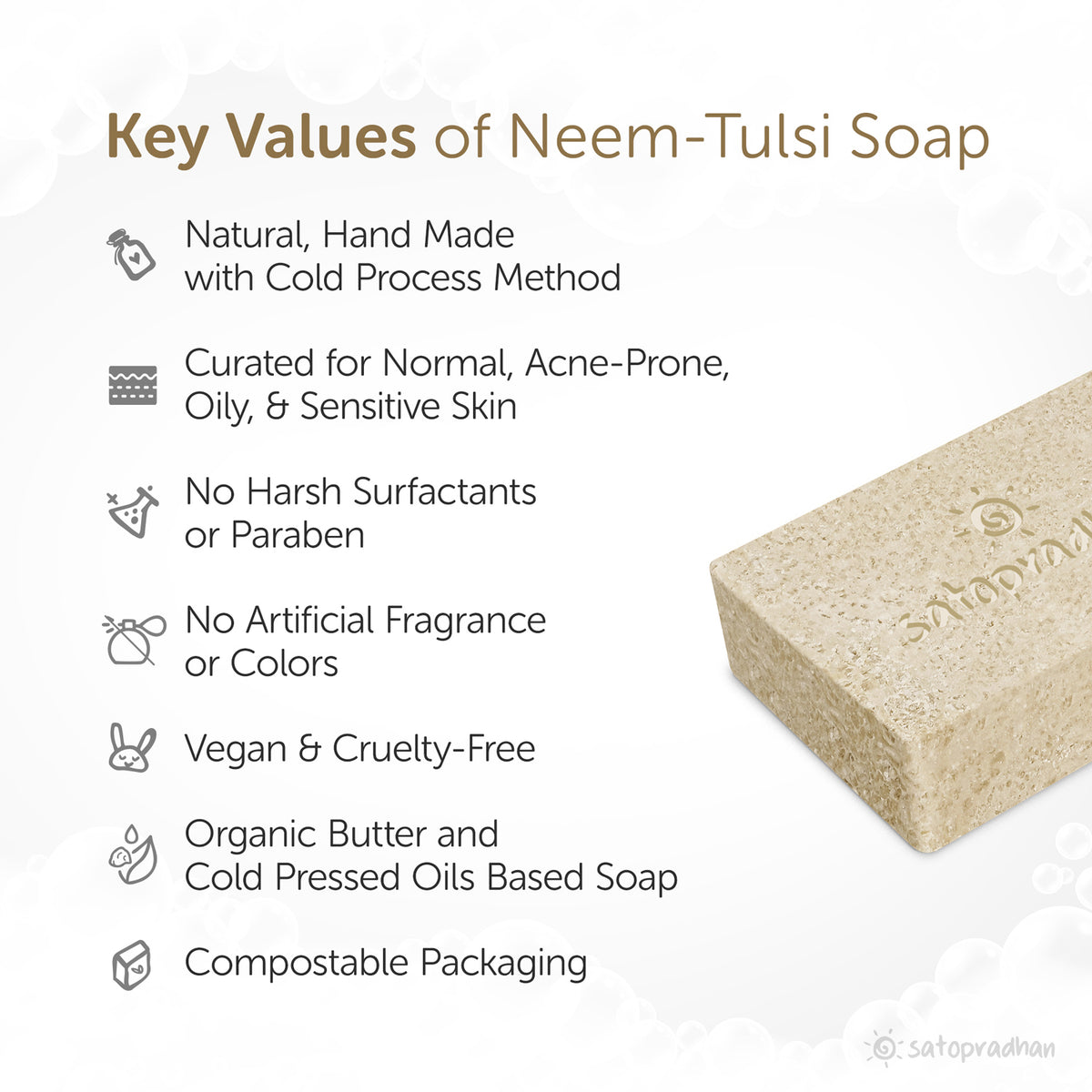 Clarifying Neem-Tulsi Soap 80g - Natural, Organic & Vegan - No Added Color/Synthetic Fragrances | Handmade Detan Detoxifying Pure Soap For Cleansing