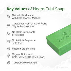 Clarifying Neem-Tulsi Soap 80g - Natural, Organic & Vegan - No Added Color/Synthetic Fragrances | Handmade Detan Detoxifying Pure Soap For Cleansing