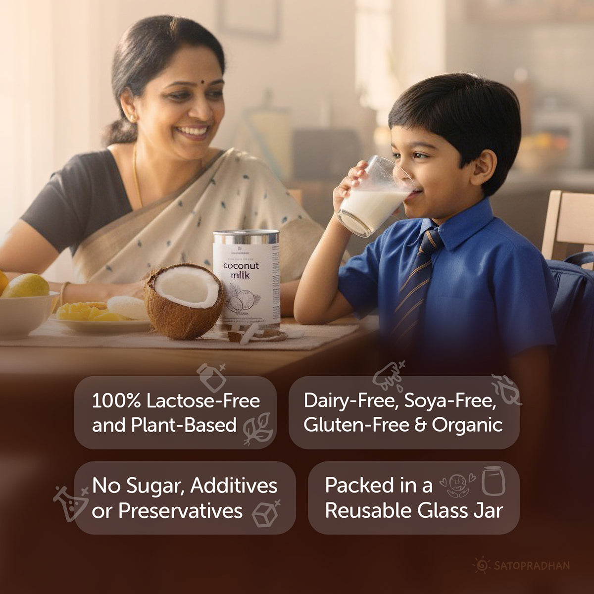 Unsweetened Pure Thick Coconut Milk 400ml (18% Fat) - Made from Fresh Coconut Flesh and Water - No Added Sugar, Additives, or Emulsifiers - Dairy-Free, Lactose-Free, Vegan, and Plant-Based, Main Features, benefits, Key values, highlights, advantages