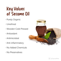 key Values:  Purely Organic, Unrefined, Wooden Cold-Pressed, Antioxidant, Antimicrobial, Anti-inflammatory, No Added Chemicals, No Preservatives