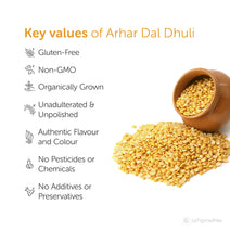 Arhar Dal Dhuli - Toor Dal - Pigeon Pea Split Skinless 800g - Organic, Unpolished & Ethically Sourced -  No Preservatives