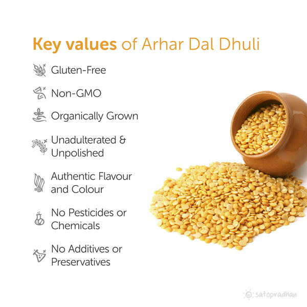 Arhar Dal Dhuli - Toor Dal - Pigeon Pea Split Skinless 800g - Organic, Unpolished & Ethically Sourced -  No Preservatives