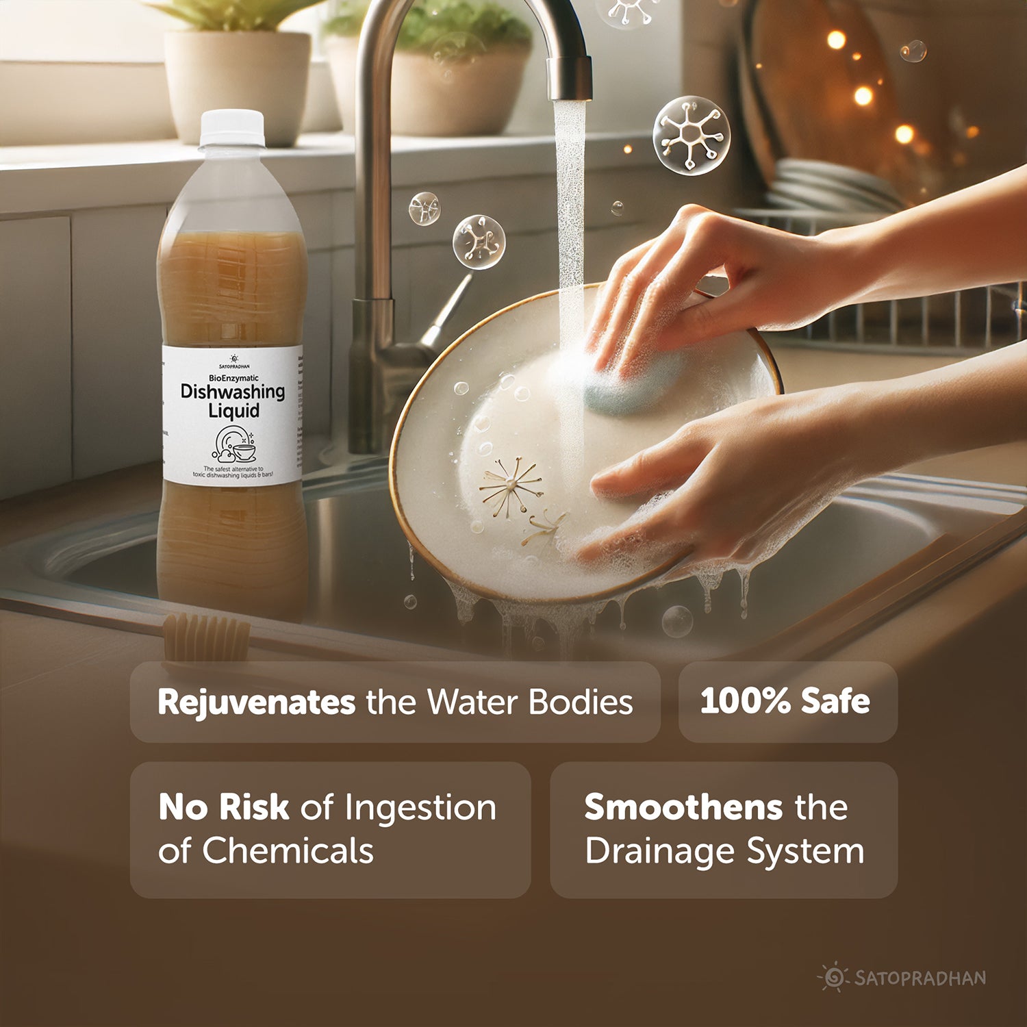 Rejuvinate water bodies, 100% safe, no risk of ingestion of chemicals, smoothens the drainage system