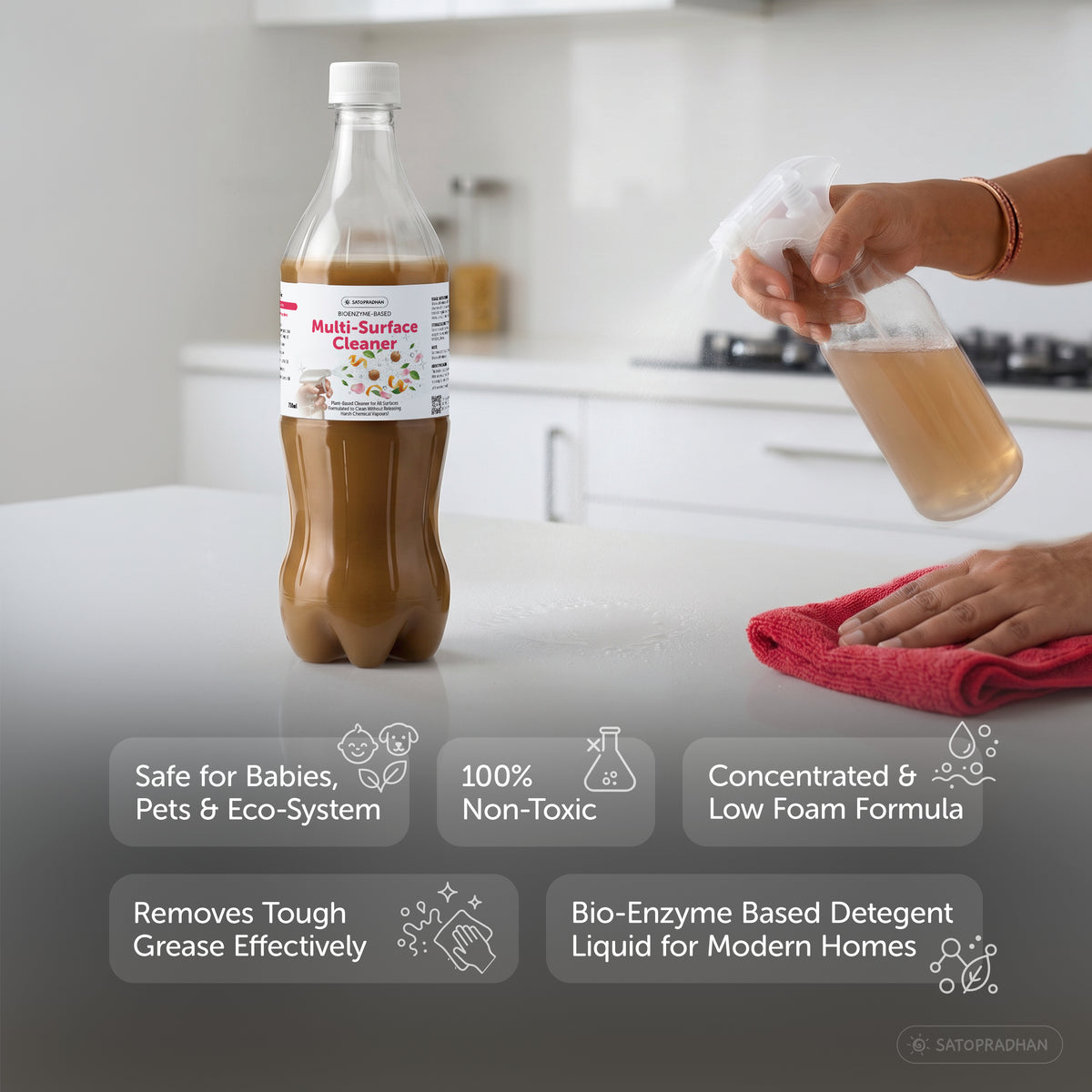 Plant-Based Multi-Surface Cleaner 750 ml - Bio-Enzyme All-Purpose Cleaning Spray - Chemical-Free Glass Cleaner