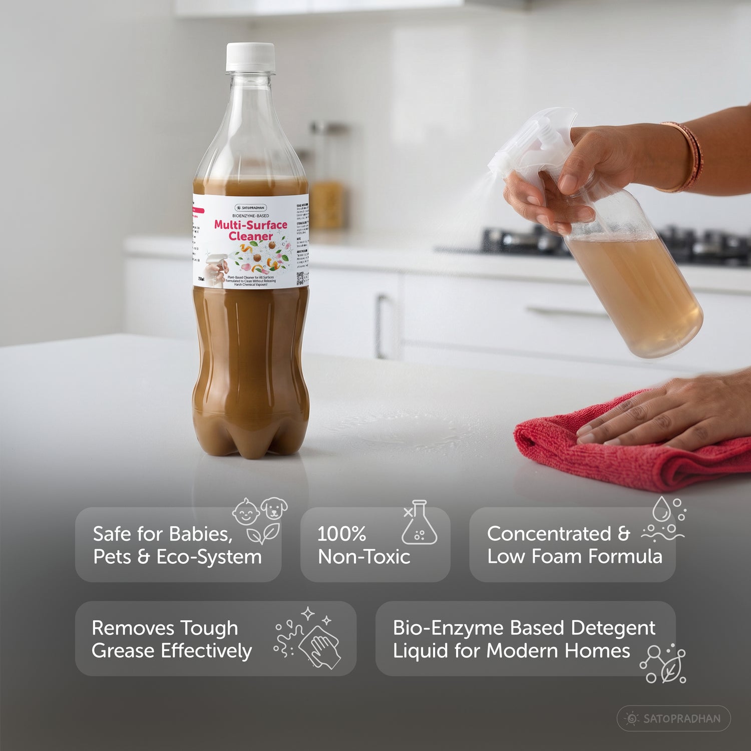 Plant-Based Multi-Surface Cleaner 750 ml - Bio-Enzyme All-Purpose Cleaning Spray - Chemical-Free Glass Cleaner